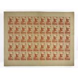 1937 URSS Complete sheet of 50 imperforate propaganda stamps Homenatge - Red