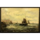 WILLIAM THORNLEY 1858 -1898 OIL ON CANVAS - FISHING BOATS IN HARBOUR - SIGNED