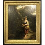 PHOEBUS LEVIN - 1836-1878 OIL ON CANVAS- PORTRAIT OF GIRL & DOG - SIGNED