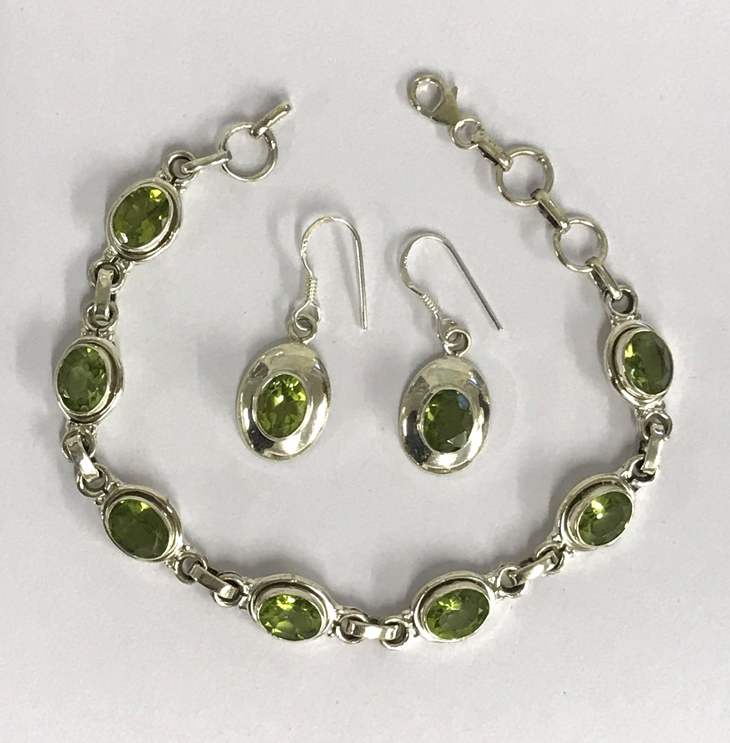 Sterling silver perl dot gemstone set bracelet & earrings
