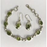 Sterling silver perl dot gemstone set bracelet & earrings