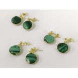 X3 pair of stud earrings gemstone malachite 14k silver studs