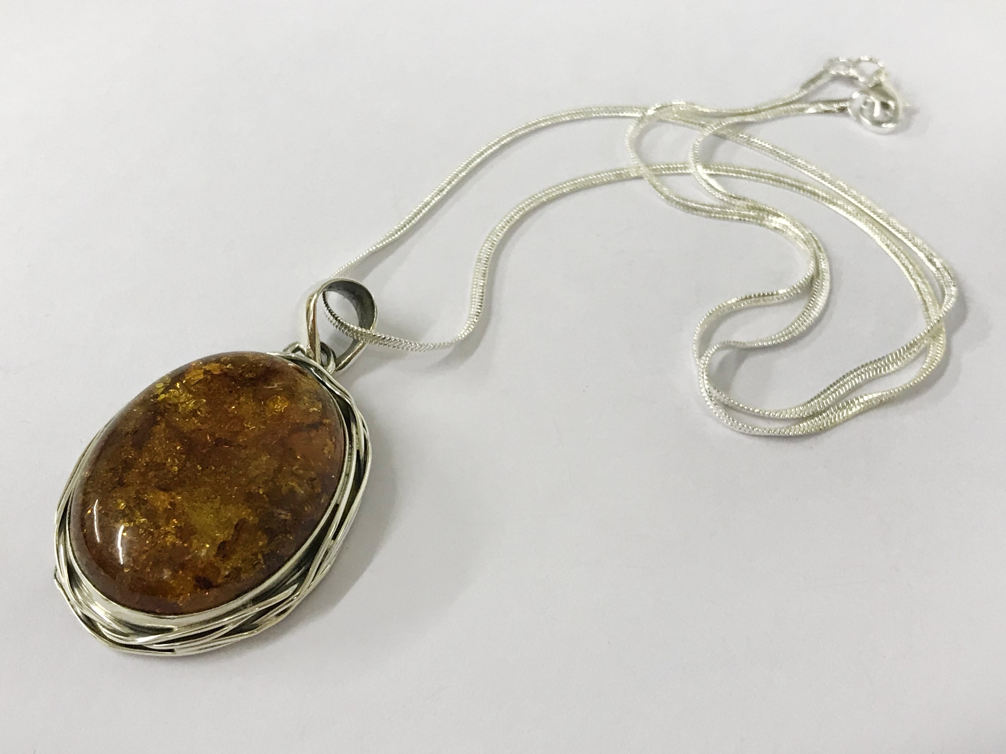 Sterling silver Baltic amber pendent