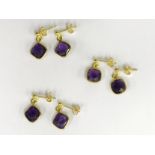 X3 pairs of stud earrings gemstone amethyst 14k gilt silver studs