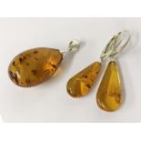 sterling silver Baltic amber earrings and pendent
