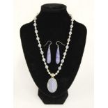 Sterling silver lace onyx set necklace and earrings