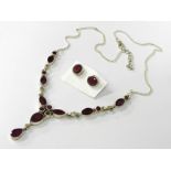 Sterling silver raw ruby set necklace earrings