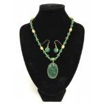 14k gilt sterling silver malachite necklace and earrings