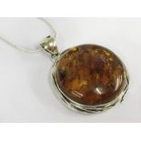 Sterling silver large Baltic amber pendent