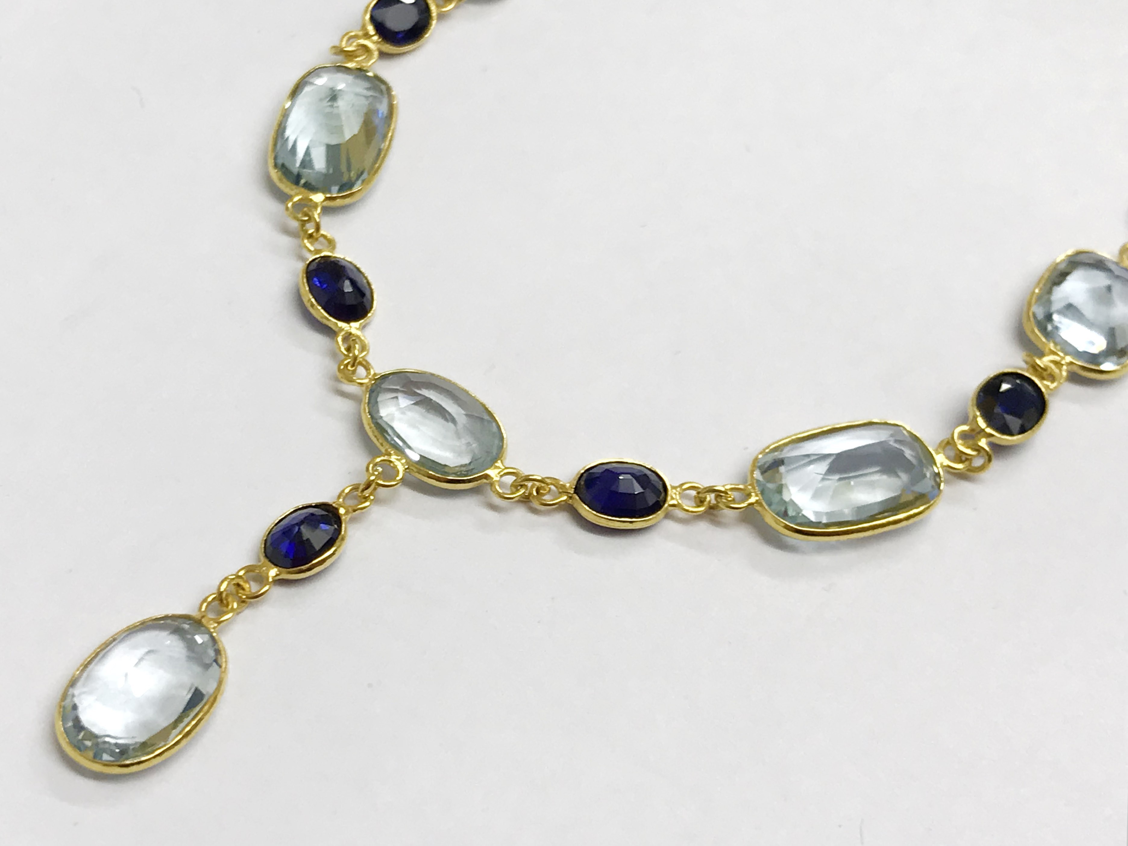 14CT GOLD AQUAMARNE & SAPPHIRE NECKLACE - Image 4 of 6