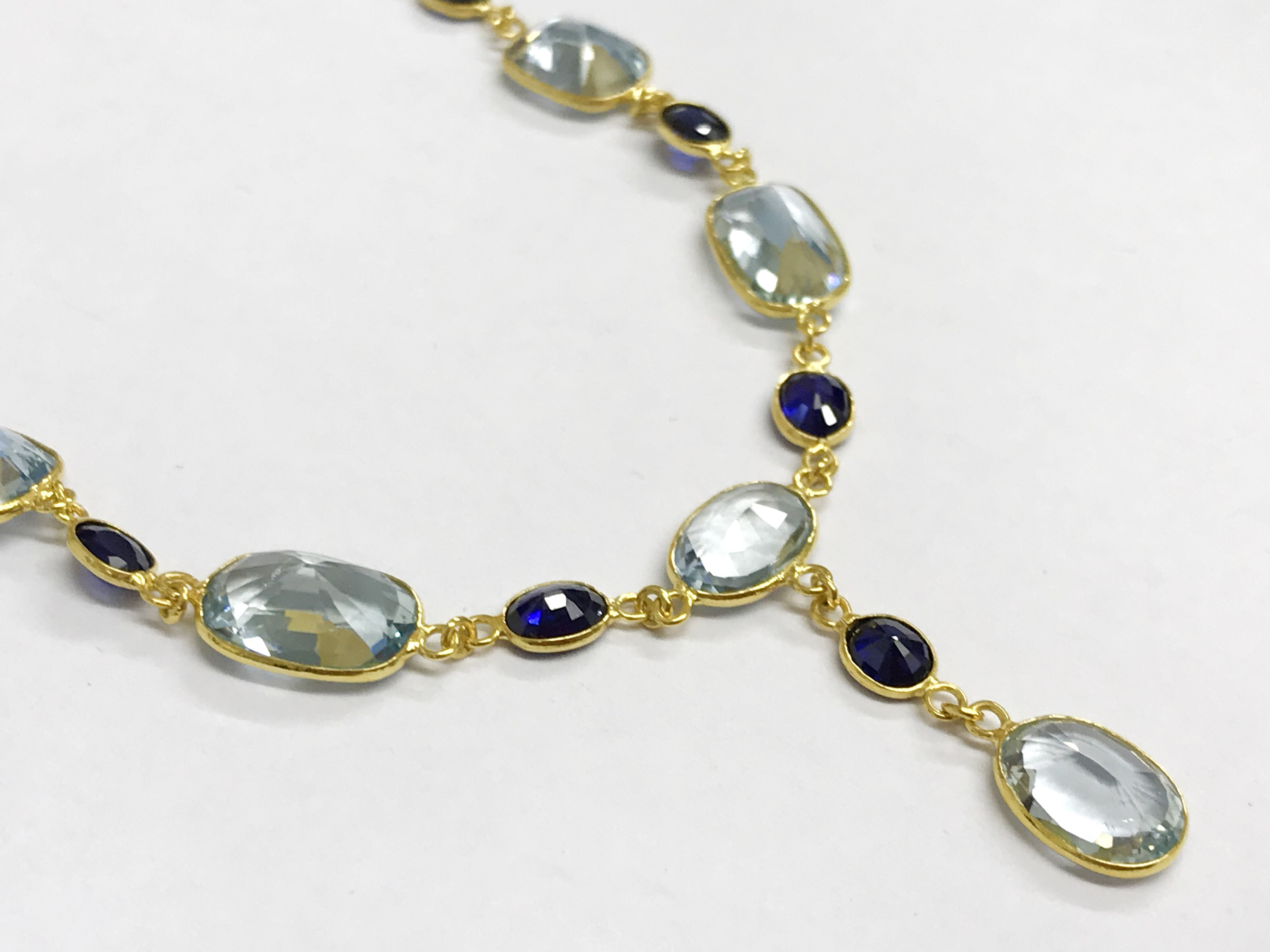 14CT GOLD AQUAMARNE & SAPPHIRE NECKLACE - Image 6 of 6