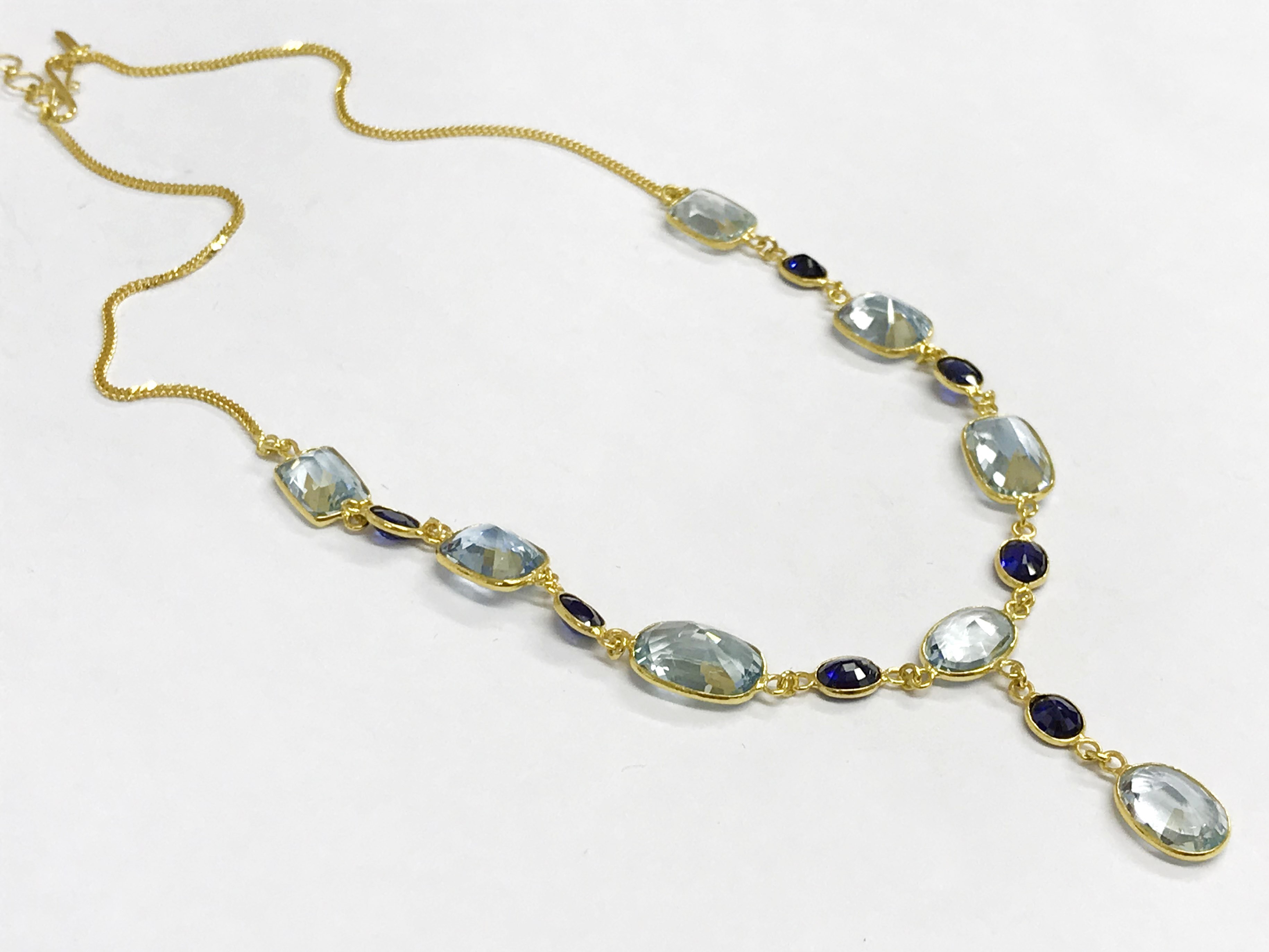 14CT GOLD AQUAMARNE & SAPPHIRE NECKLACE - Image 5 of 6