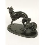 BRONZE FIGURINE - TWO WHIPPETS ON OVAL BASE SIGNED PJ MENE