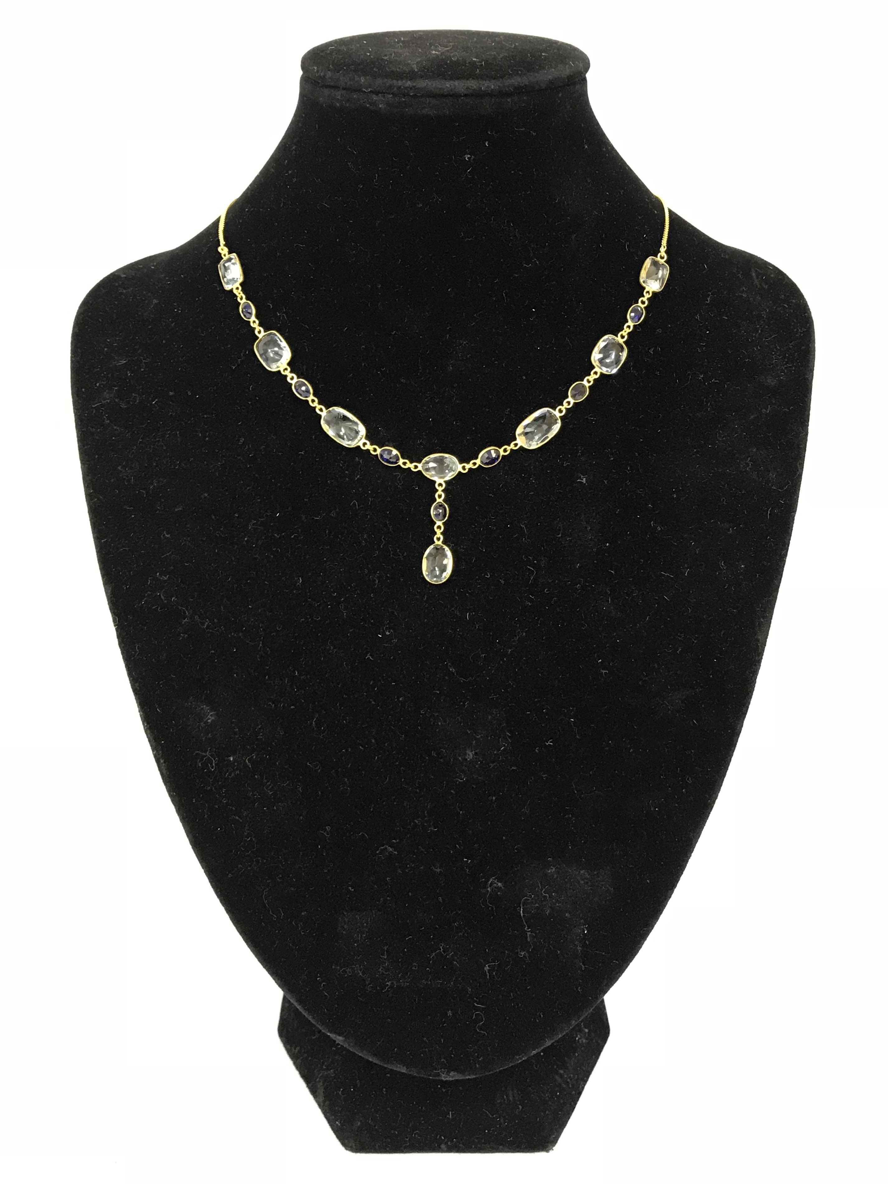 14CT GOLD AQUAMARNE & SAPPHIRE NECKLACE