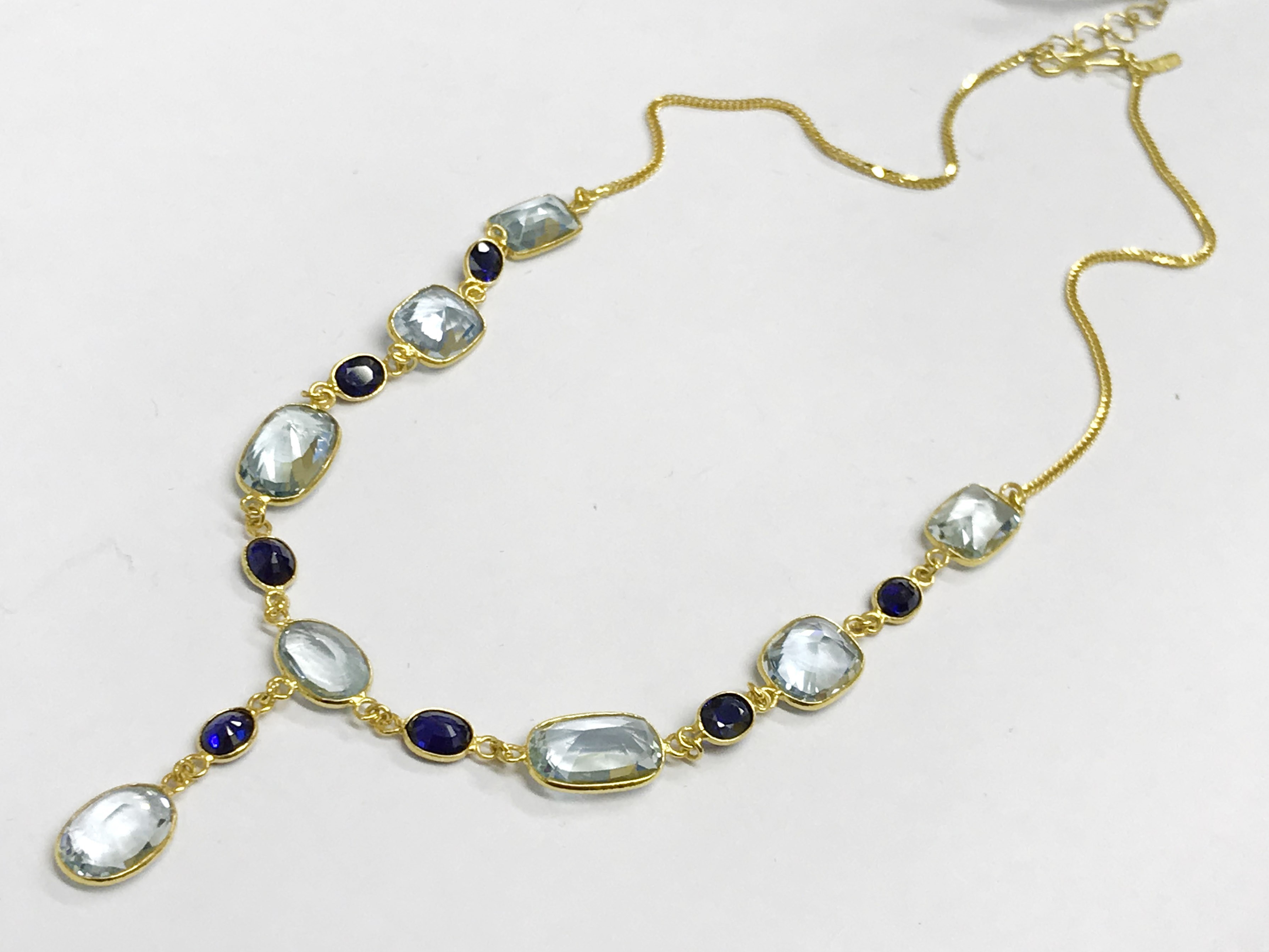 14CT GOLD AQUAMARNE & SAPPHIRE NECKLACE - Image 3 of 6