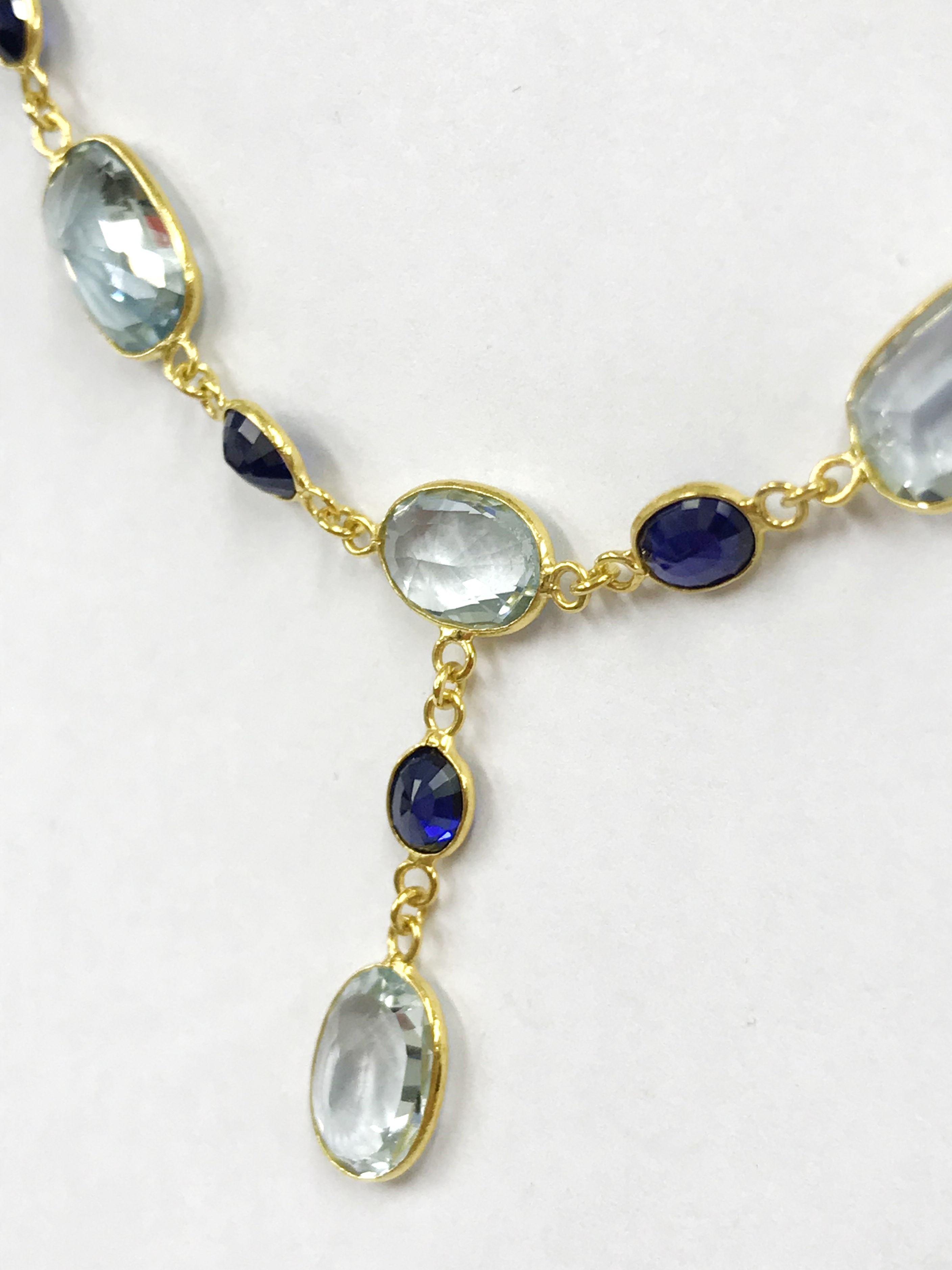 14CT GOLD AQUAMARNE & SAPPHIRE NECKLACE - Image 2 of 6