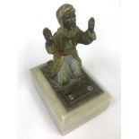 METAL FIGURINE OF PRAYING MAN ON MARBLE BASE