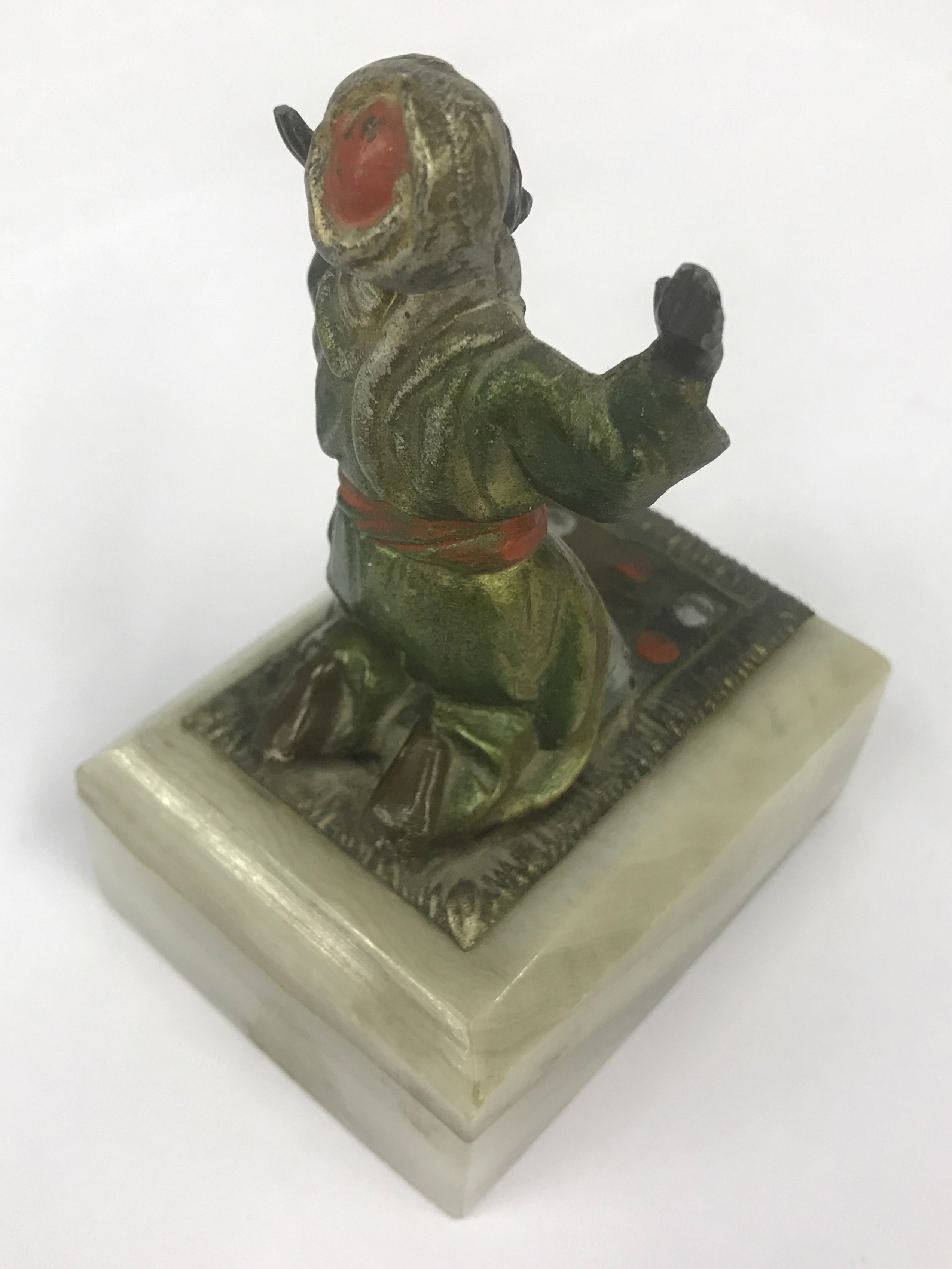 METAL FIGURINE OF PRAYING MAN ON MARBLE BASE - Image 2 of 7