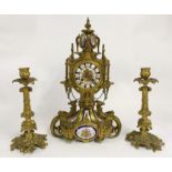 ORNATE FRENCH MANTLE CLOCK HAND PAINTED FINISH + CANDLE STICKS