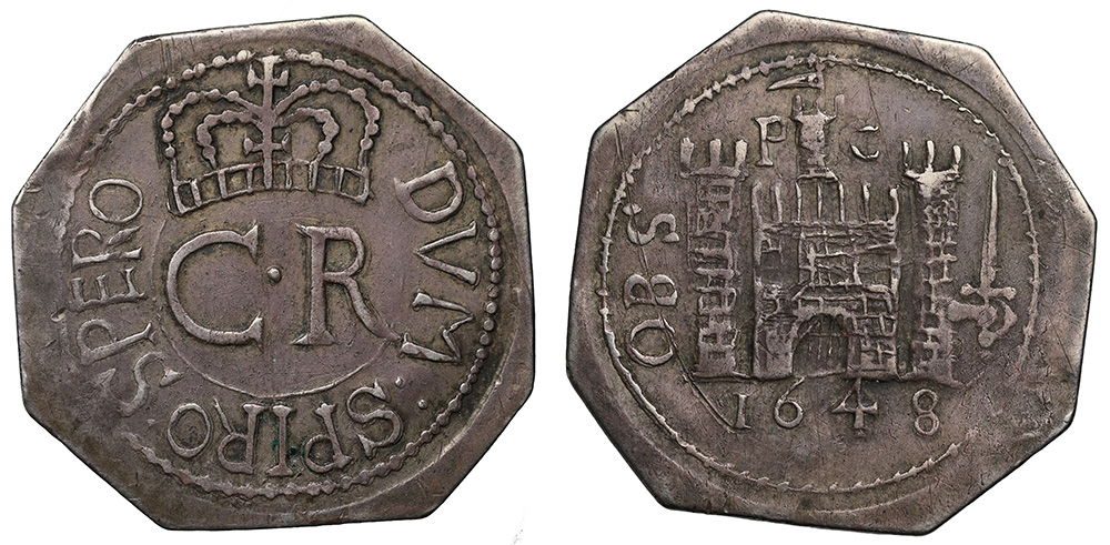 Charles I (1625-49), silver obsidional Pontefract Shilling, 1648, struck on an octagonal flan, crown