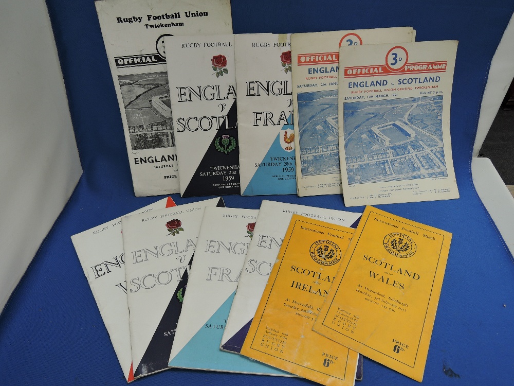 Twelve 1940's & 1950's England home international Rugby Union match day programmes, as per list