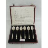 A cased set of silver teaspoons of plain form bearing 1963 hallmarks from all six British Assay