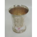 An Edwardian silver beaker of plain form monogrammed F C R to front, Sheffield 1907, Hawksworth Eyre