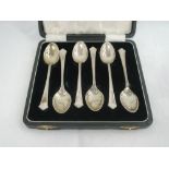 A cased set of six silver teaspoons of plain form, Birmingham 1961, Elkington & Co Ltd, retailed