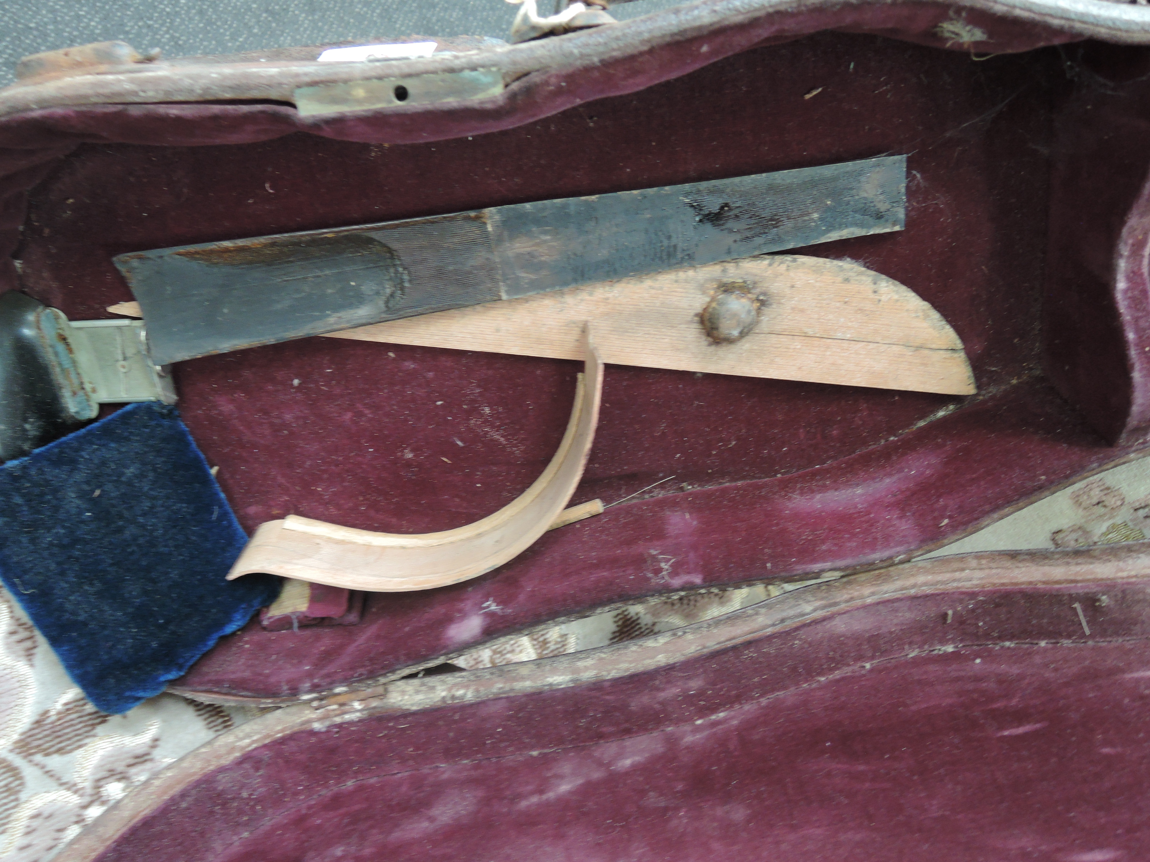 Two traditional violins, in some disrepair , with additional spares and one hard case, one - Image 3 of 4