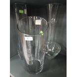 A selection of large clear cut glass vases