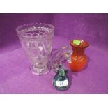 A selection of decorative glass wares including sea horse paper weight