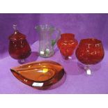 A selection of vintage and modern art glass, cranberry green and yellow