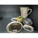 A selection of vintage ceramics including Crown Ducal jug