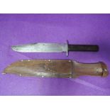 A Bowie knife with leather sheath, inscribed original Bowie knife, Whitby Haly, 9.5' blade