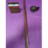 A 1043 MKIII military compas by T.G. & Co London, a leather covered swagger stick and a metal
