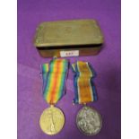 A pair of World War I medals to 482380 DVR. W Green. R.E. Plus a Queen Mary 1914 Christmas tin