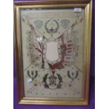 A framed military commemorative embroidery of the 2nd Bn The Queens Own Cameron Highlanders 1908,