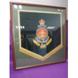 A framed military The Kings' band drape showing 'The Kings' badge 22'x24'