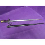 A French Gras rifle bayonet model 1874 with scabbard, inscribed 1880