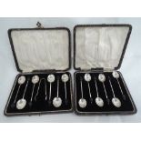 A cased set of six silver coffee spoons of stylised form having coffee bean knops, Birmingham