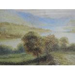 A watercolour, E Poole, Lakeland landscape, signed and dated (18)83, 9.5 x 18 inches