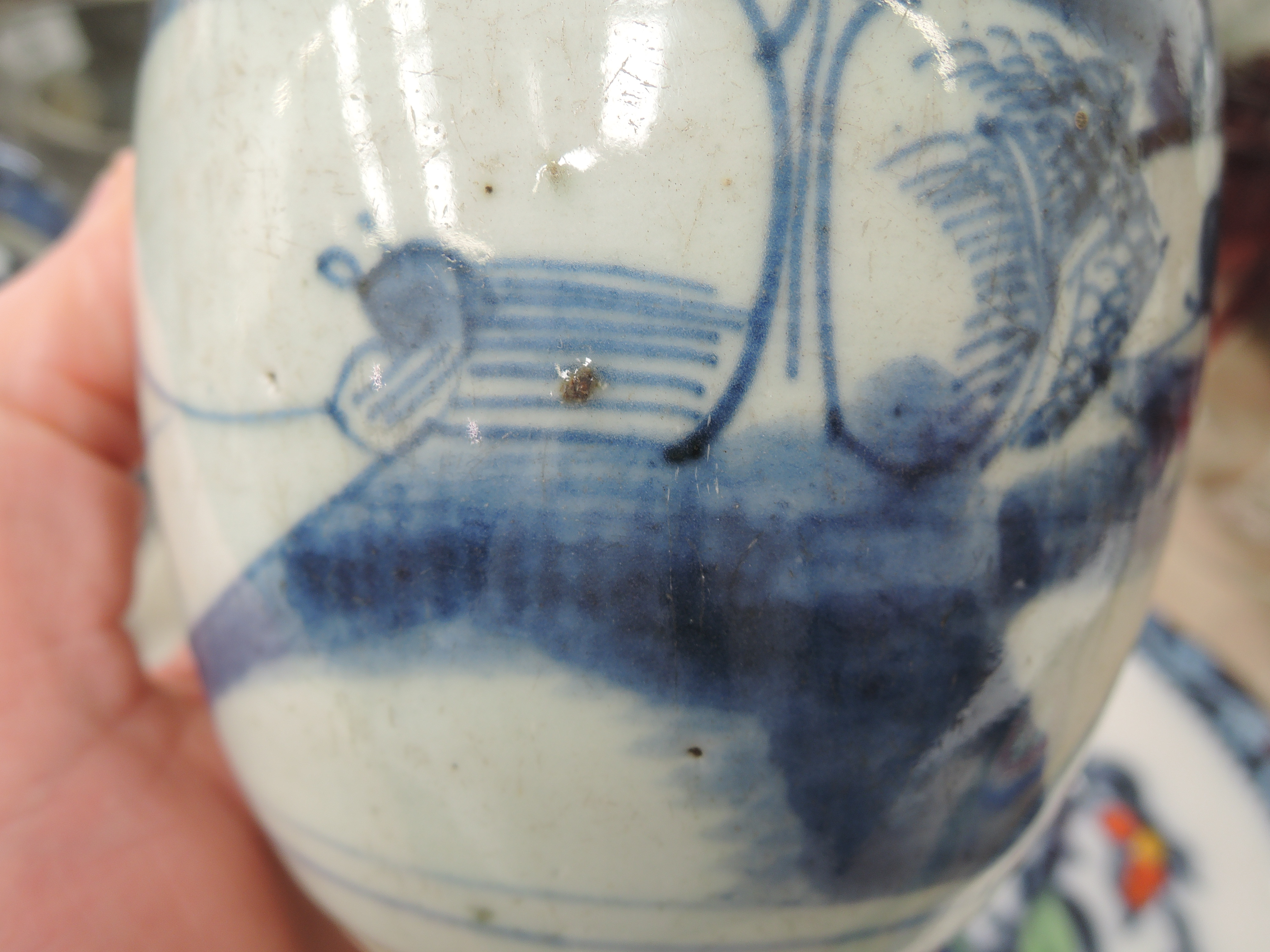 A 19th century Chinese blue and white moon flask having naturalistic decoration and a similar period - Image 7 of 7