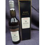 A bottle of Rare Malts 25 year old Hillside Glenesk Distillery whisky, limited edition, distilled