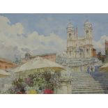 A watercolour, F.H Piazza di Spagna, Roma, indistinctly signed, 13 x 15 inches