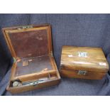 A 19th century walnut sewing box having mother of pearl inlay decoration and a 19th century mahogany