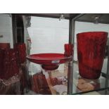 Five pieces of Whitefriars ruby glass, including pattern numbers 8473 and 9022 and a textured