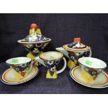 A modern Art Deco style tea service and biscuit bowl, Moorland Stafford, Chelsea Works, Burslem by