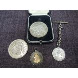 Two 1937 GB crowns V/F plus two 1920's Manchester Athletic club medals, one silver and one