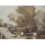 An engraving after Turner, Cattle at river, sepia, 7 x 11 inches