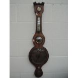 A 19th century mahogany barometer having silvered dial with thermometer scale